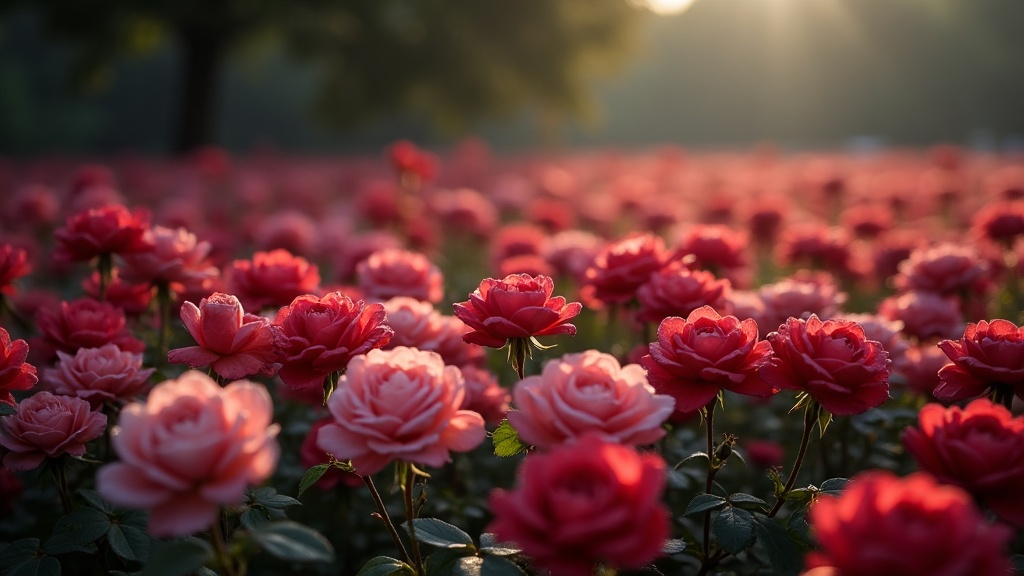 A field of roses in bloom